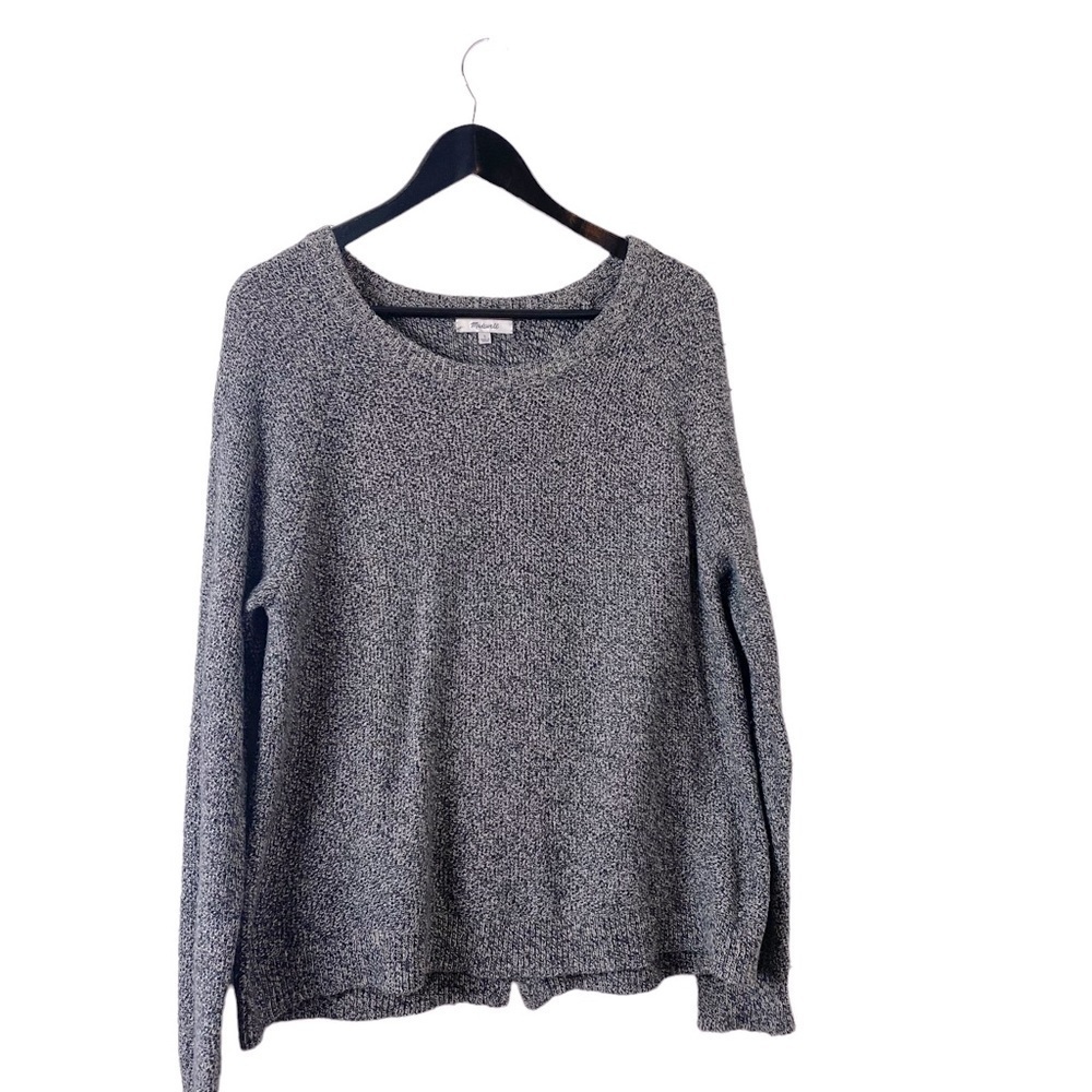 Madewell Women Gray Black  Knit Crew Neck Sweater Sz L
